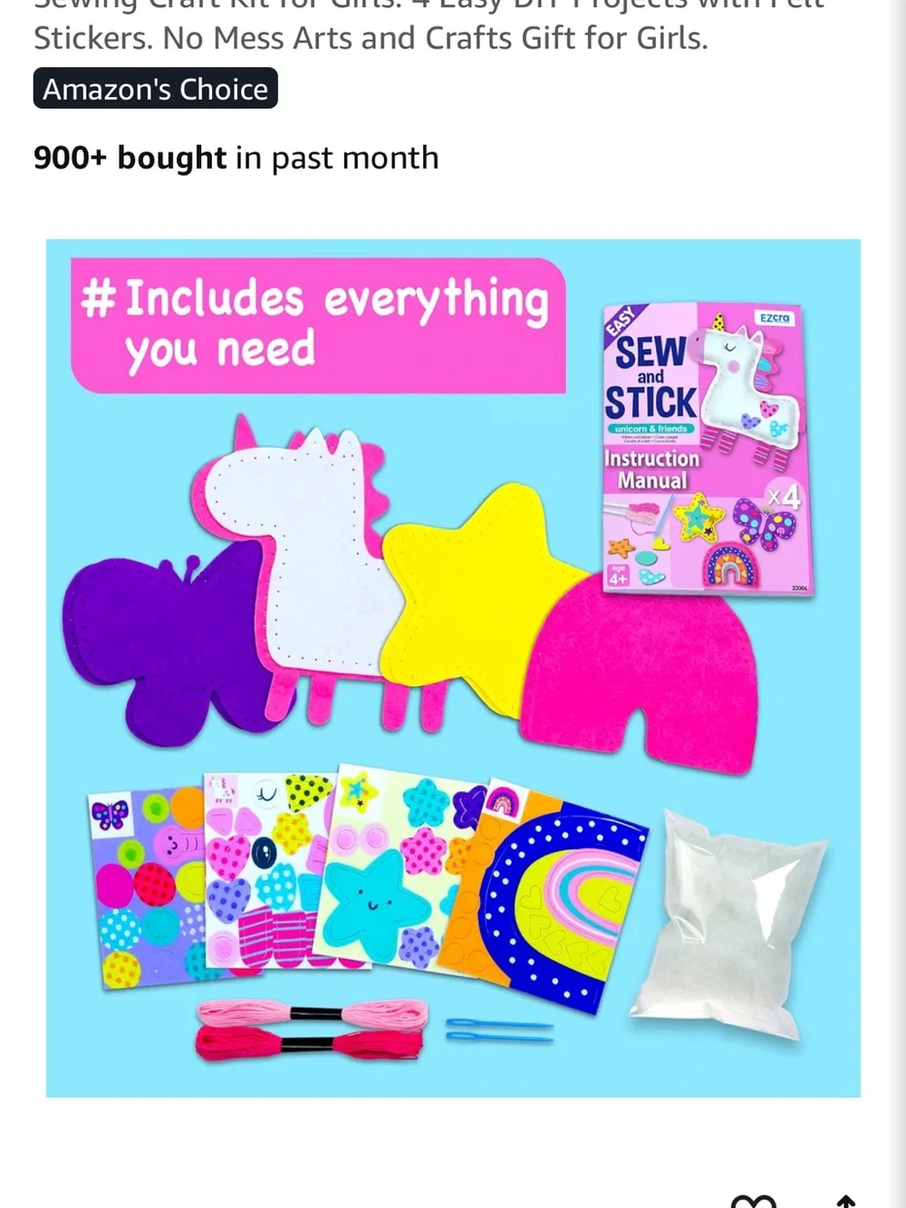 EZCRA Unicorn Sewing Kit Sewing Craft Kit Arts and Crafts Gift for Girls.